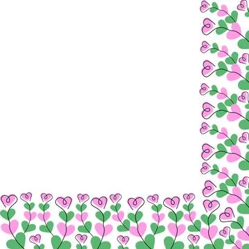 Hearts Shape Branches Corner Frame border Hearts spot Trendy pink and green Copy Stock Illustration