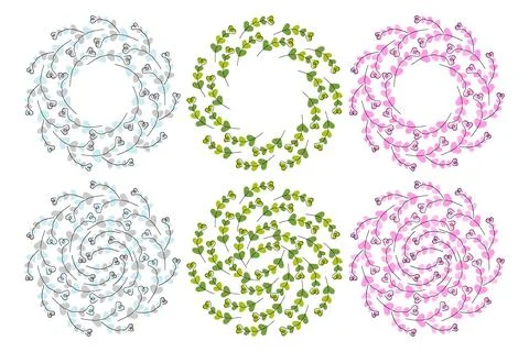Hearts Shape Twigs Circle Frames and Backdrops Winter Springs or St Patrick and Illustrazione stock