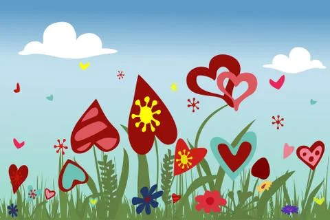 Hearts on sky background Stock Illustration