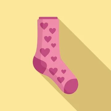 Hearts sock icon flat . Winter fashion item Illustrazione stock