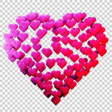 Hearts spread out in shape of heart on a transparent background 스톡 일러스트