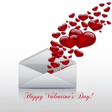Hearts take off from  inside open envelope ,  concept love , Valentine Day. Stock Illustration