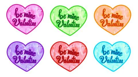 Hearts with text and textured pattern sticker pack Stock Illustration