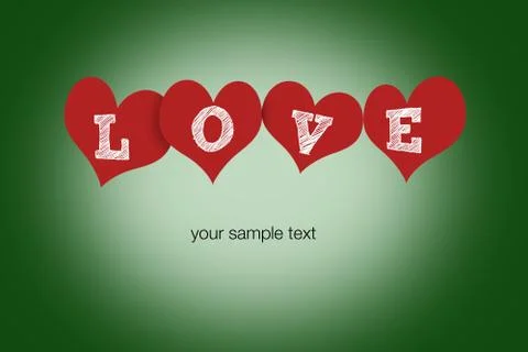 Hearts  with text "love" with sample text Stock Photos