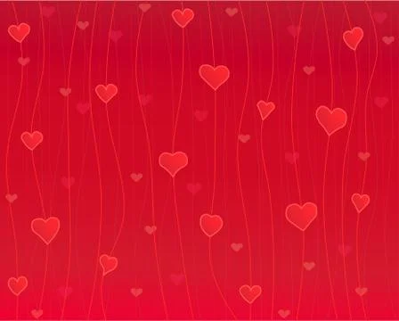 Hearts on the thread, red background Stock Illustration