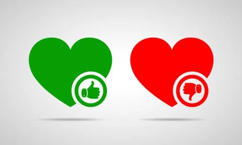 Hearts with thumb up and down. Vector illustration. Stock Illustration