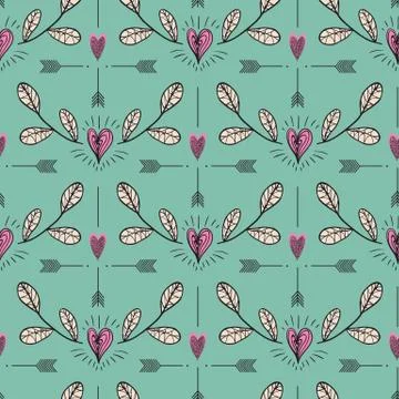 Hearts twig and arrows pattern. Illustrazione stock
