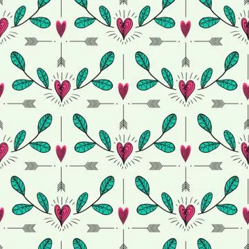 Hearts twig and arrows pattern. Stock-Illustration