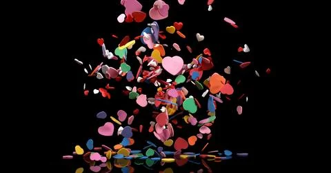 Hearts for Valentine's Day Party Exploding on Black Background Stockfoto's