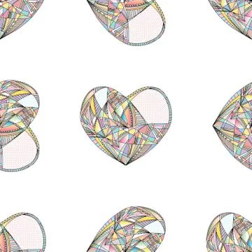 Hearts vector seamless pattern. Hand drawn stylized love background. Stock Illustration
