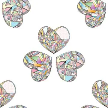 Hearts vector seamless pattern. Hand drawn stylized love background. Stock Illustration