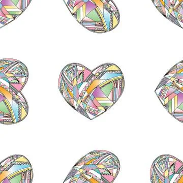 Hearts vector seamless pattern. Hand drawn stylized love background Stock Illustration