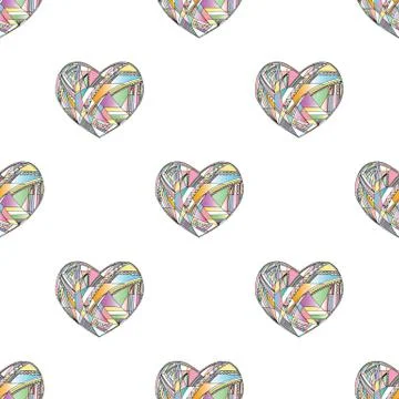 Hearts vector seamless pattern. Hand drawn stylized love background Stock Illustration