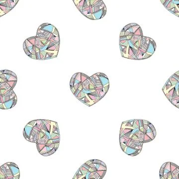 Hearts vector seamless pattern. Hand drawn stylized love background Stock Illustration