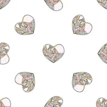 Hearts vector seamless pattern. Hand drawn stylized love background Stock Illustration