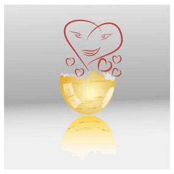 Hearts; vector set Golden shell,and heart, Stock Illustration