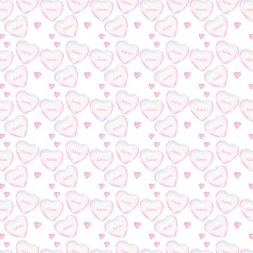 Hearts watercolor pattern on white background. Love greeting card. Invite banner Stock Illustration