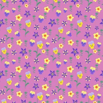 Heartsease pansy flowers vector pattern design Stock Illustration