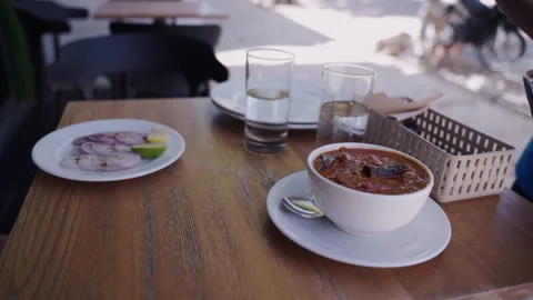 Hearty Lunch for two Tourists Stock Footage 291807632