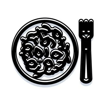 Hearty pasta dish on plate with fork Stock Illustration