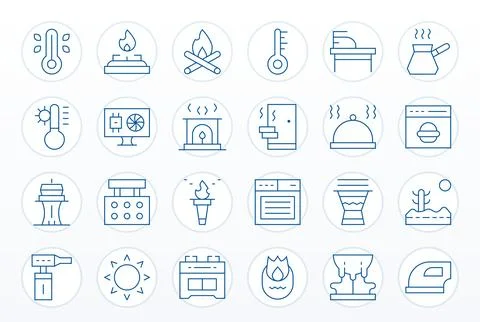 Heat 256x256 Vector Icon Pack with 24 Thin Line Pixel Aligned Elements Stock Illustration