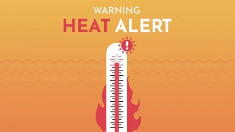 Heat alert warning. Thermometer burning, showing high temperature. Stock Footage 302846841
