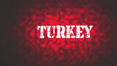 The heat burns country name TURKEY . Turkey, a burning word in a red glow. Stock Footage 232947853