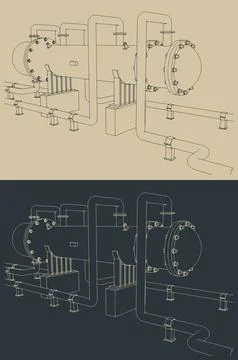 Heat exchanger pipeline system illustrations Stock Illustration