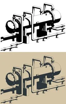 Heat exchanger pipeline system isometric illustrations Stock Illustration
