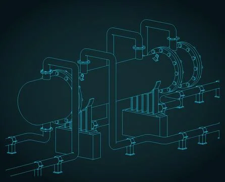 Heat exchanger pipeline system technical isometric blueprint Stock Illustration