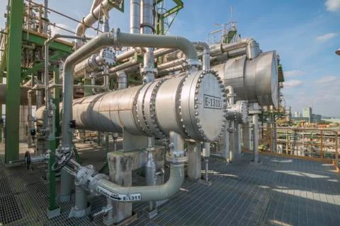 Heat exchanger in refinery plant Stock Photos