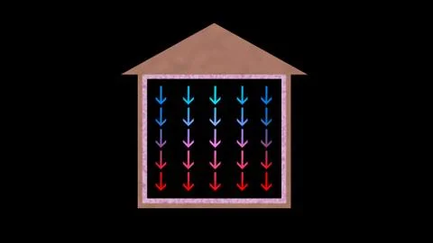 Heat flow inside house. Arrows moving down. Cooling 스톡 일러스트