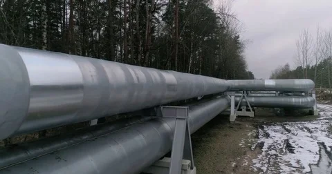 Heat pipes in the forest at cloudy day. Aerial footage. 動画素材 84046733