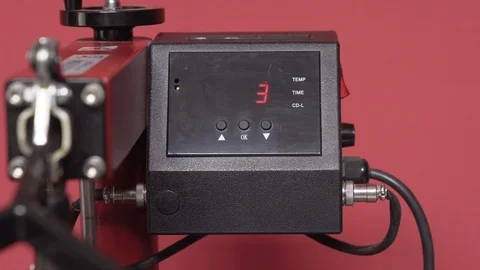 Heat press machine digital display counting down. Lifting the handle. Stock Footage 101258697