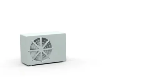 Heat pump with fast spinning propeller - plain white background - 3D renderin 스톡 동영상 305550933