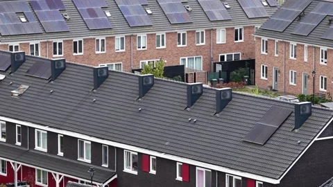 Heat Pump Systems on Modern Residential Housing Stock Footage 334579316
