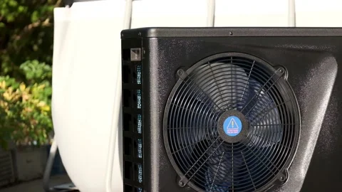 Heat pump.Pool heating.Device for heating water and air. Stock Footage 204737032