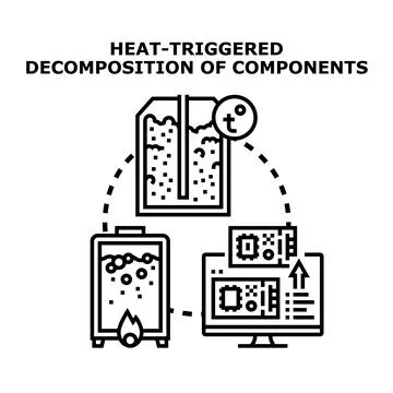 Heat triggered decomposition of components concept illustrating Stock Illustration