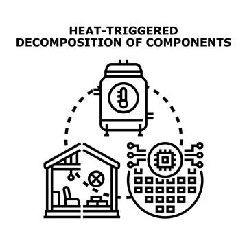 Heat triggered decomposition of components process icon Stock Illustration