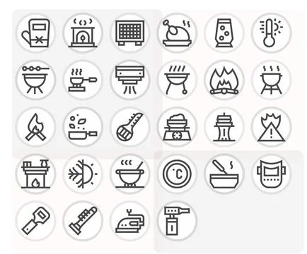Heat Vector Icon Collection featuring 28 Editable 256x256 Bold Line Designs Stock Illustration