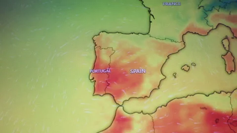 Heat Wave Anomaly Over Spain and Portugal Camera Shot of Computer Screen Pi.. Stock Footage 336802801