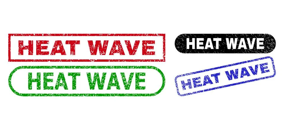 HEAT WAVE Rectangle Stamps Using Grunge Texture Stock Illustration