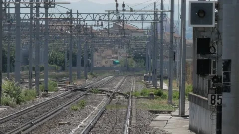 Heat waves on the railway Stock Footage 134912277