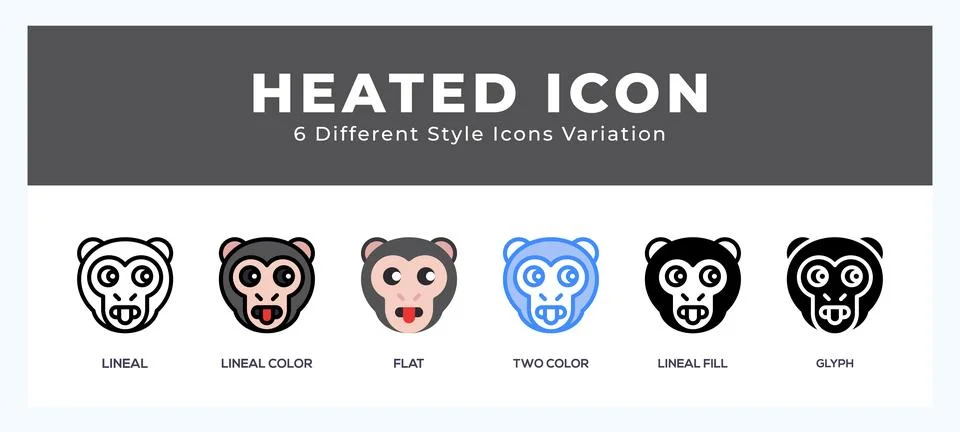 Heated monkey icon set pack vector illustration. Stock Illustration