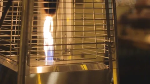 Heater fireplace on the veranda patio of the cafe burn Stock-Footage 138564130