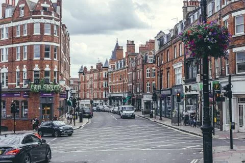 Heath Street as seen from its intersection with Hampstead High Street in Hamp 스톡 사진