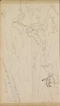 Heather landscape with pine trees.Leaf 40 verso from a sketchbook with 88 ... Stock Photos