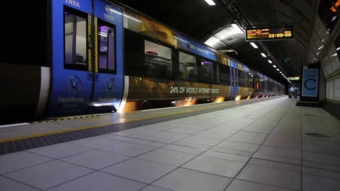 Heathrow  express trainmoving Great Britain July 2017 London UK Stock Footage 79499673
