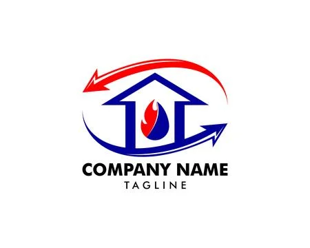 Heating and Air Conditioning House Logo Template Design Stock Illustration