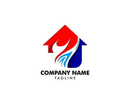 Heating and Air Conditioning House Logo Template Design Stock Illustration